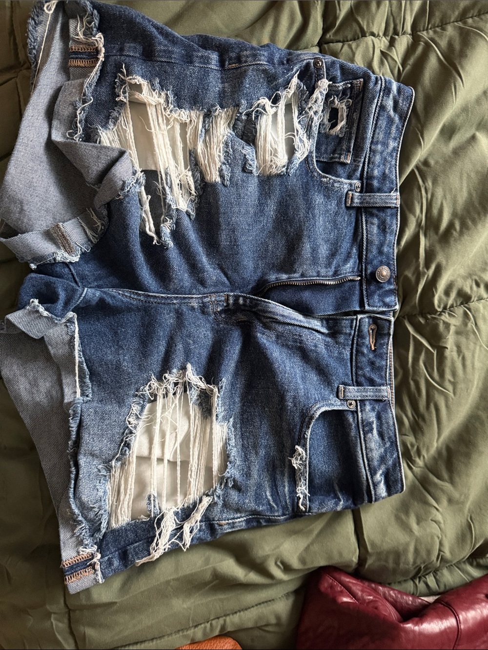 American Eagle Outfitters Distressed Dark Blue Ripped Denim Shorts